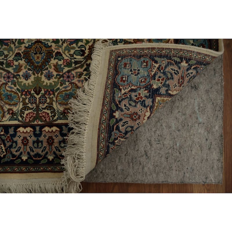 Hand Knotted Oriental 100% Wool Carpet Traditional Floral Beige & Ivories Qum Runner Rug - 9' 3'' X 3' 2''