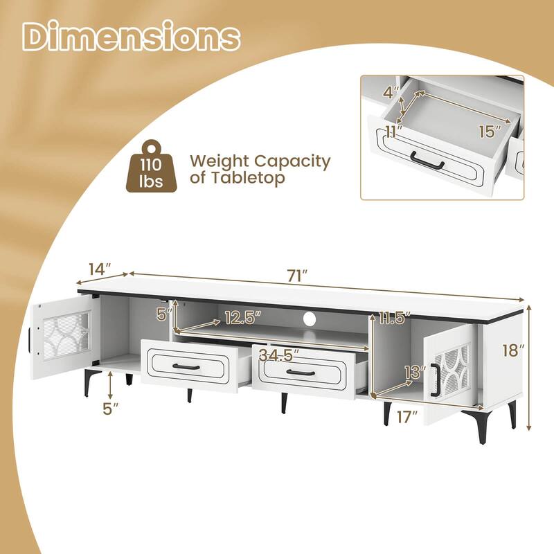 Costway 71" TV Stand for TVs up to 80" with Open Compartment Side