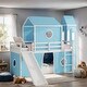 preview thumbnail 1 of 22, Impression Playhouse Inspired Bed, Twin Size Loft Bed with Slide Pink Tent and Tower, Spacious Under Bed Space Blue