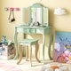 preview thumbnail 4 of 21, Gymax Kids Vanity Set Makeup Table & Chair Tri-folding Mirror Sweet Green