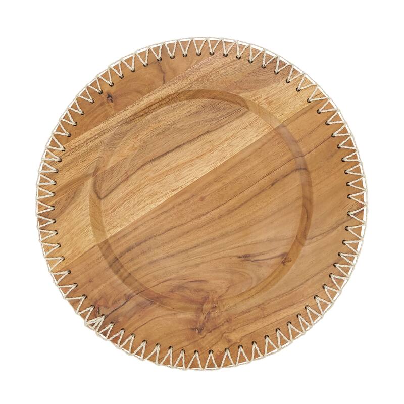 Rustic Stitched Edge Wood Charger (Set of 4) - Natural - 13"x13" - 4 Piece