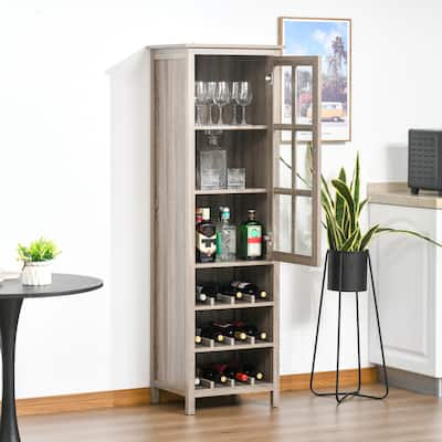 HOMCOM Wine Cabinet Bar Display Cupboard with Glass Door and 3 Storage Compartment for Home Bar