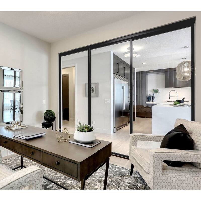THE SLIDING DOOR COMPANY 3 Panel, Sliding Room Divider, Clear Glass and Aluminum Frame on triple track.