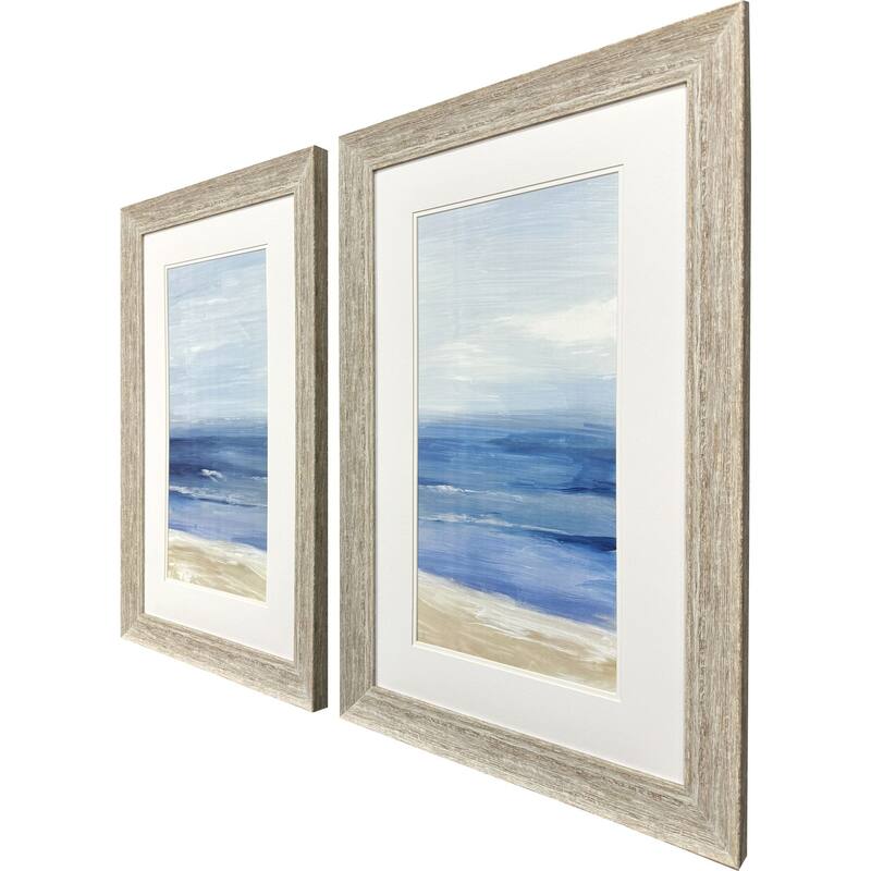 HomeRoots Set Of Two Beach Landscape Distressed White Framed Wall Art