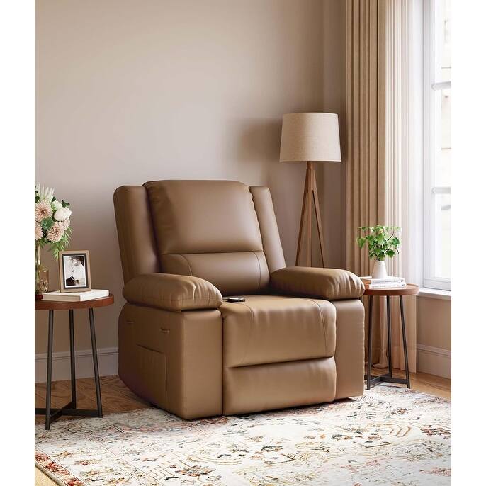 Leather Power Lift Recliner with Heat & Massage, Pockets for Elderly