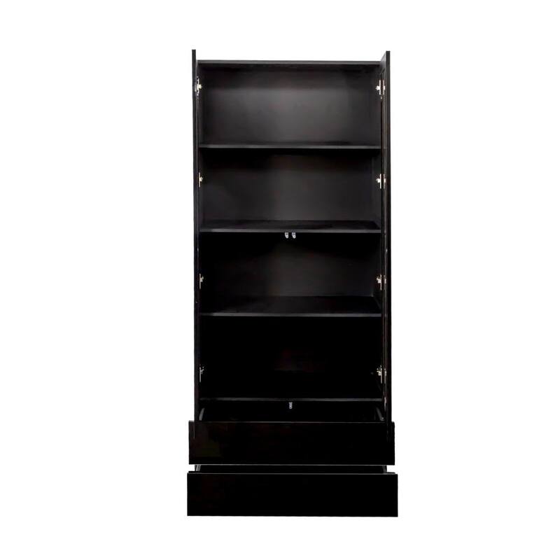 Wooden Bookcase Storage Display Cabinet with Shelves and Drawers, LED Lights