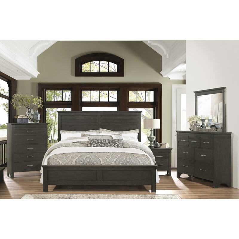Transitional Charcoal Gray Queen Size Panel Bed with Wooden Finish