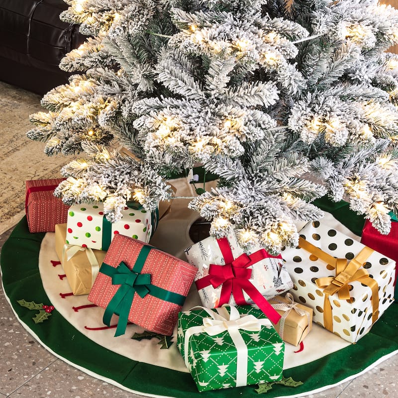 Glitzhome 6FT/7.5FT/9FT/11FT Snow Flocked Pre-lit Artificial Fir Christmas Trees
