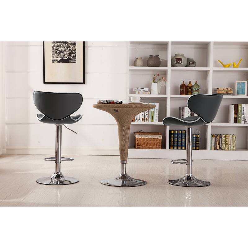 Modern Set of 2 Swivel Bar Stools with Leather Seat, Chrome Base, Height Adjustable, for Kitchen Island Dining Room