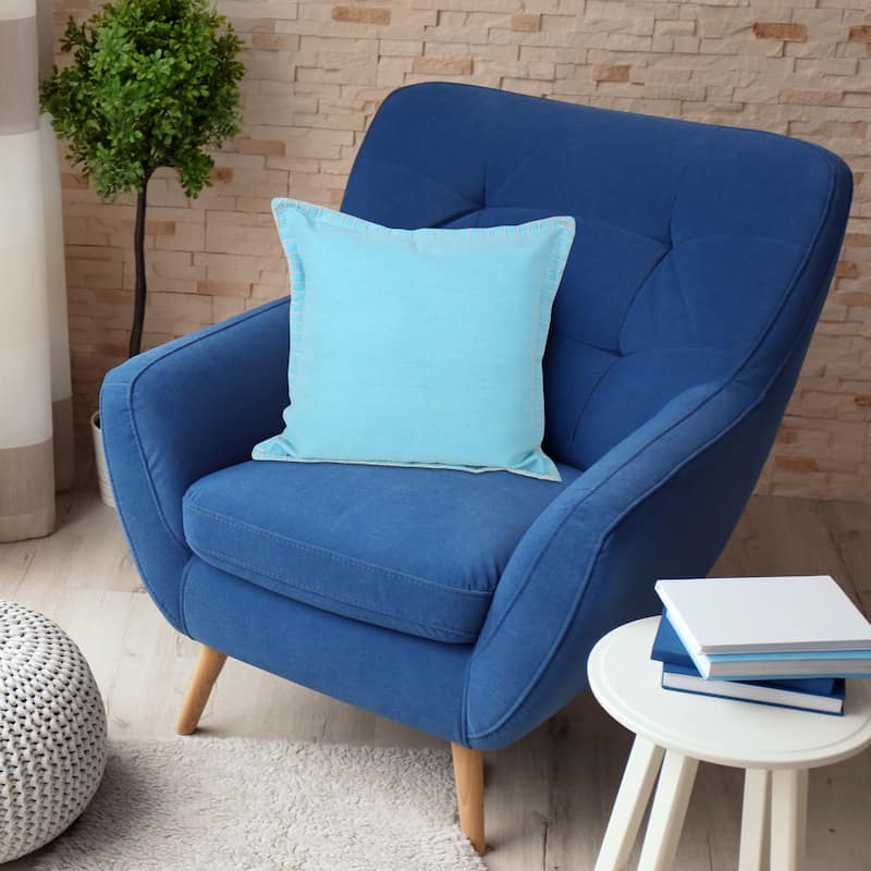 HomeRoots 20" X 20" Bright Blue 100% Cotton Zippered Pillow