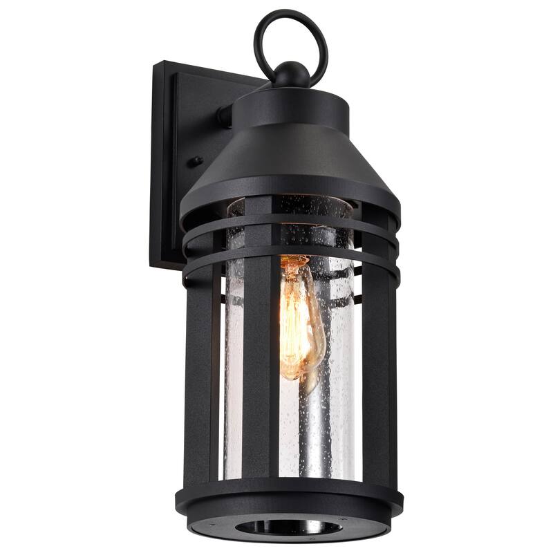 Wilton 1 Light Large Wall Lantern Matte Black with Clear Seeded Glass