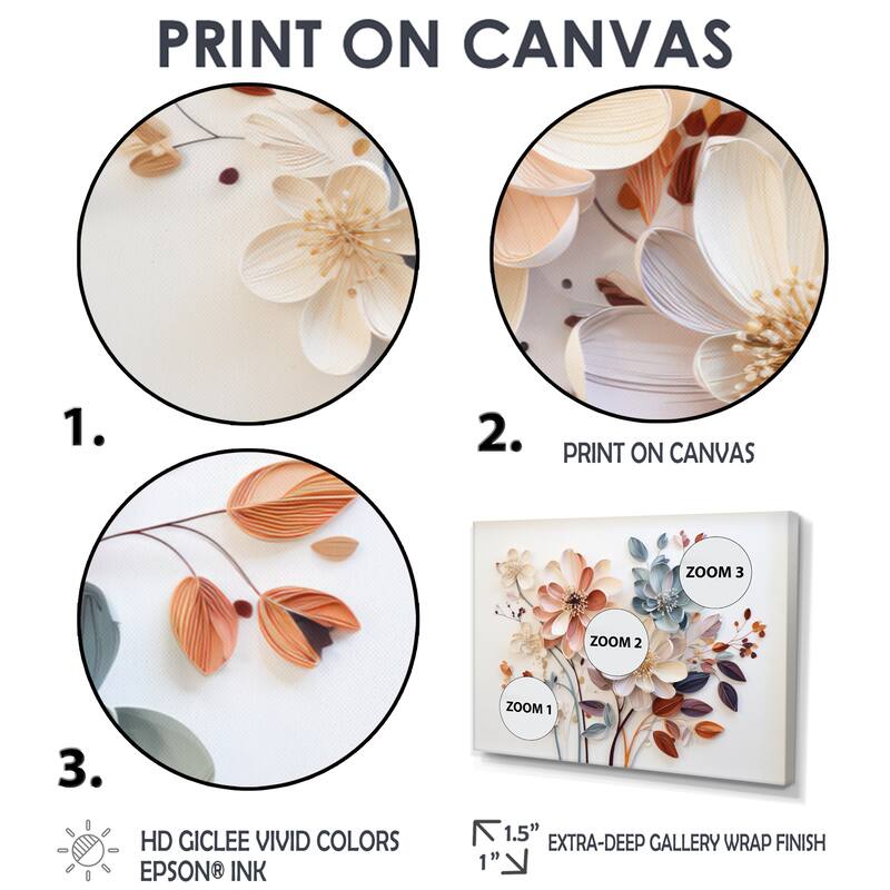 Designart "White Botanical Collage" Abstract Botanicals Wall Art Living Room