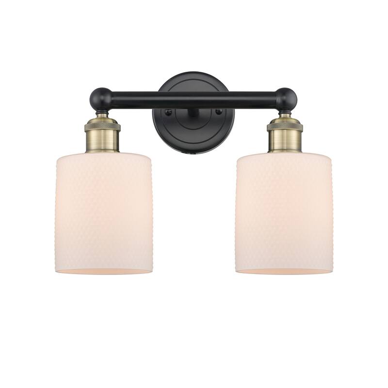 Innovations Lighting 616-2W-12-14 Cobbleskill Vanity Cobbleskill 2 - Black Antique Brass / Matte White