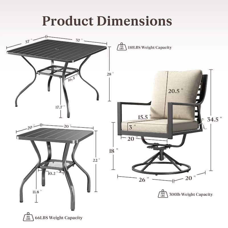 Outdoor Patio Glider Chairs Beige Cushion Set