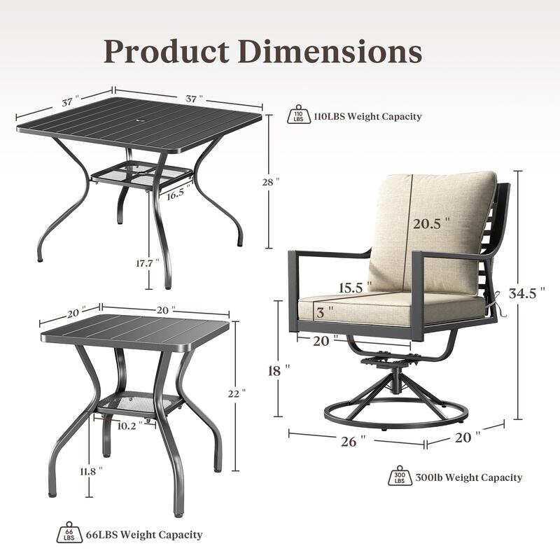 Outdoor Swivel Chairs Patio Glider Chairs Beige Cushion