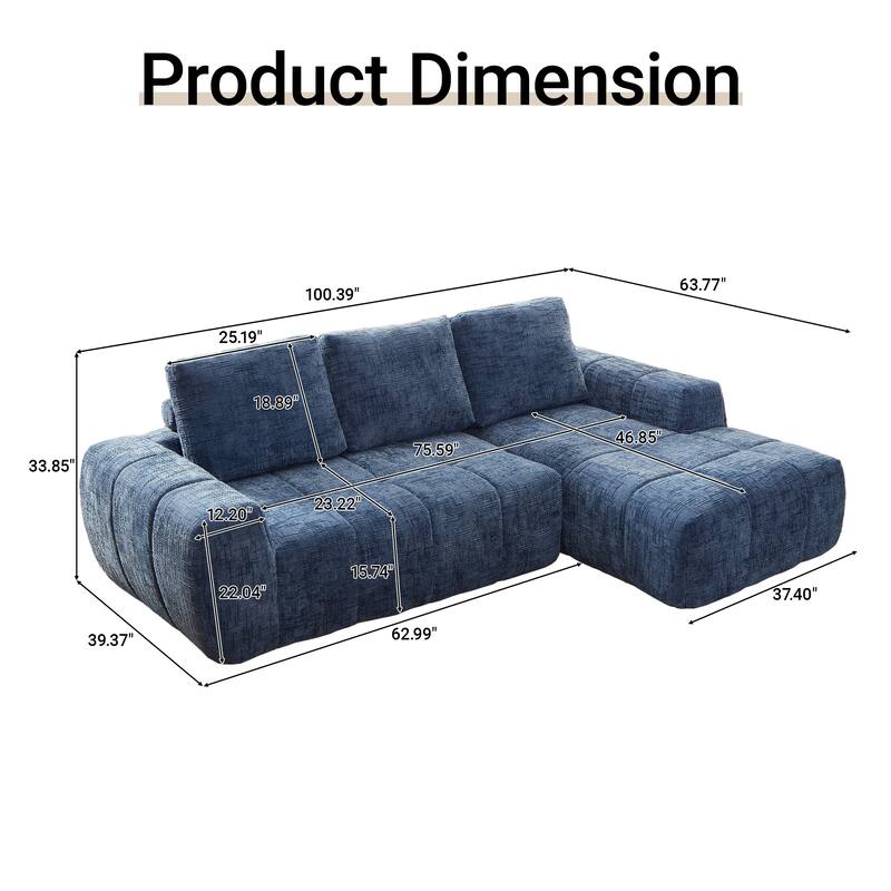L-Shaped Sectional Sofa with Chaise Lounge, Oversized Chenille Upholstered Sofa, Compression Sofa with Removable Pillows