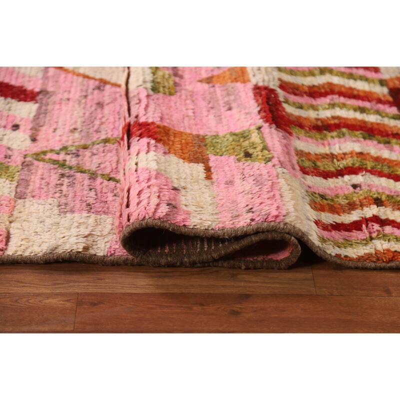 Hand Knotted Oriental 100% Wool Carpet Modern Tribal Pink Moroccan Area Rug - 9' 10'' X 6' 5''