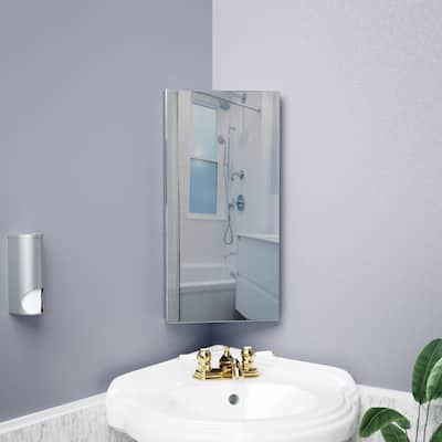 Corner Medicine Cabinet with Mirror R-Infinity Stainless Steel 3 Shelf Opens Right to Left Renovators Supply