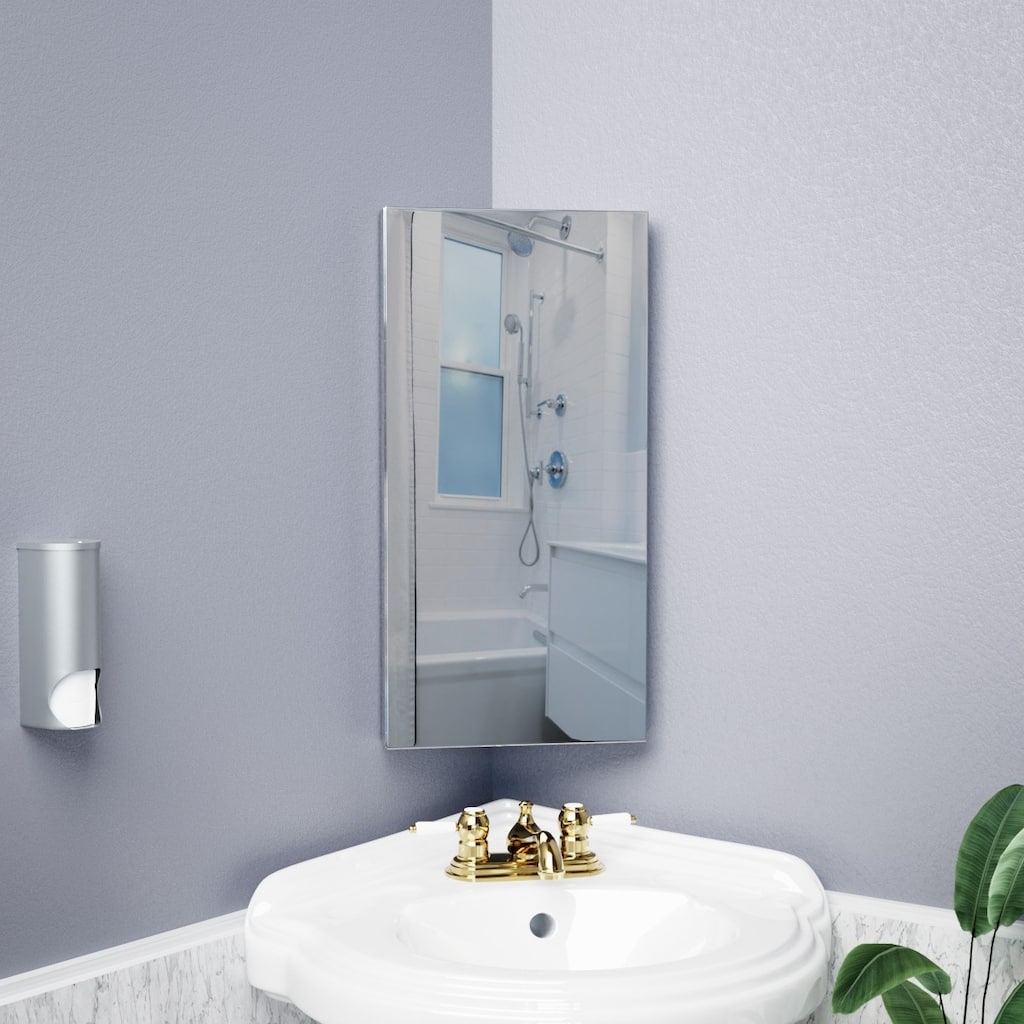 Stainless Steel Corner Medicine Cabinet Wall Mount 3 Shelves Bathroom Storage (Set of 2) - N/A