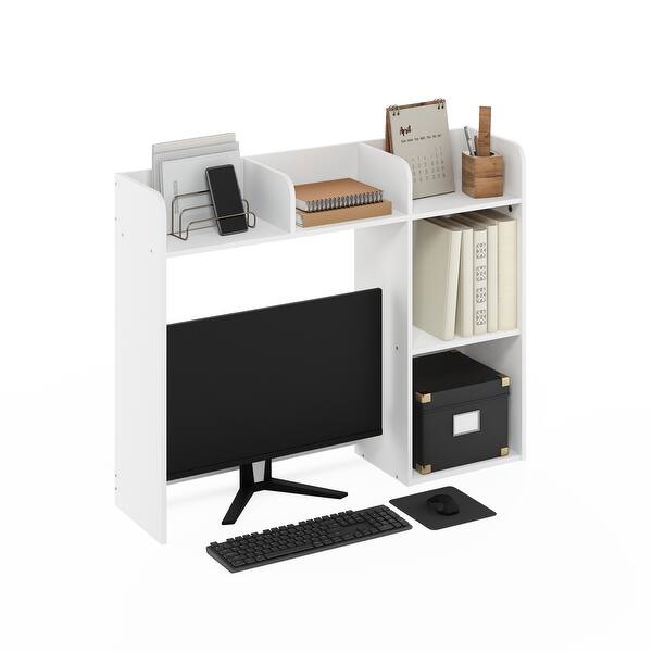 Furinno Classic Desktop Bookshelf Storage Hutch, Desk Organizer with 5 Shelves, White