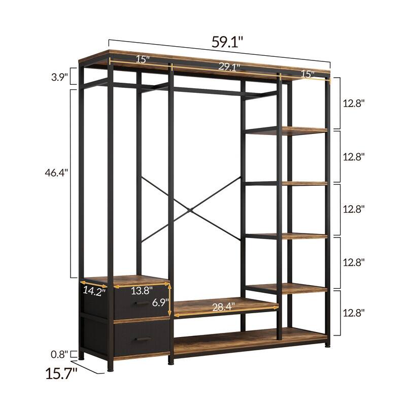 Brown and Black Clothes Rack Multiple Storage Racks Wardrobe Storage Rack
