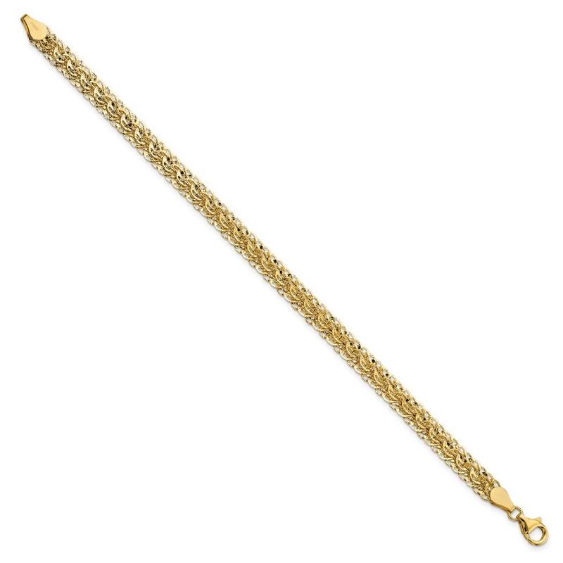 Curata 14k Yellow Gold Polished Sparkle Cut Fancy Link Bracelet 7.5 Inch