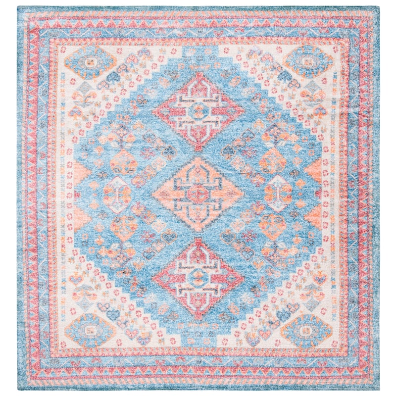SAFAVIEH Handmade Saffron Alayna Modern & Contemporary Tribal Blue/Rust Cotton - 6' Square - Blue/Rust - Square/Runner