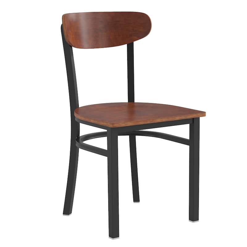 Commercial Metal Dining Chair with Wood Seat and Boomerang Back