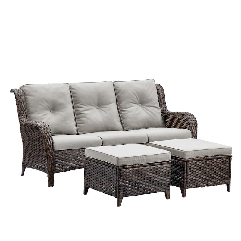 Pocassy 3-Piece Outdoor Wicker Sofa Set with Ottoman