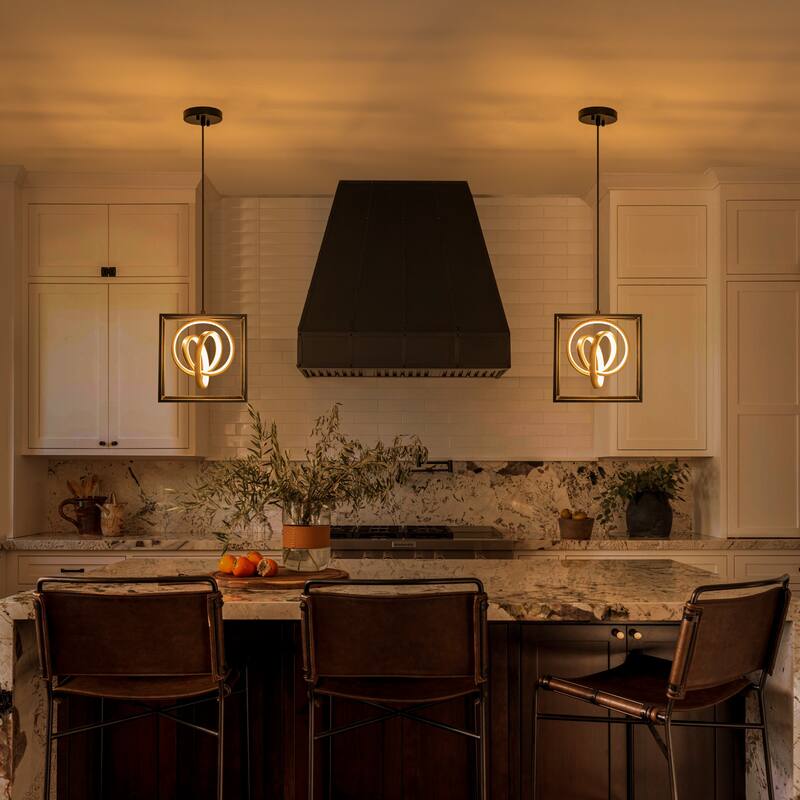 Modern Square LED Pendant Light Dimmable Adjustable Hanging Fixture - Dia.10-in