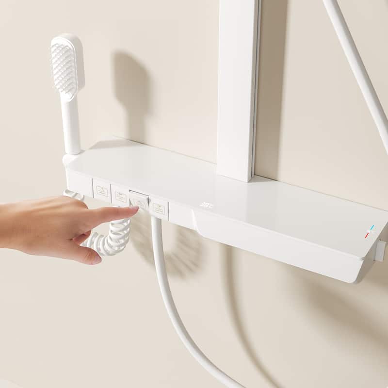 Wall Mounted Digital Display Thermostatic Shower System, 4-function Rain Shower Head
