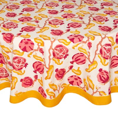 Pomegranate/ Yellow Round Cotton Tablecloth