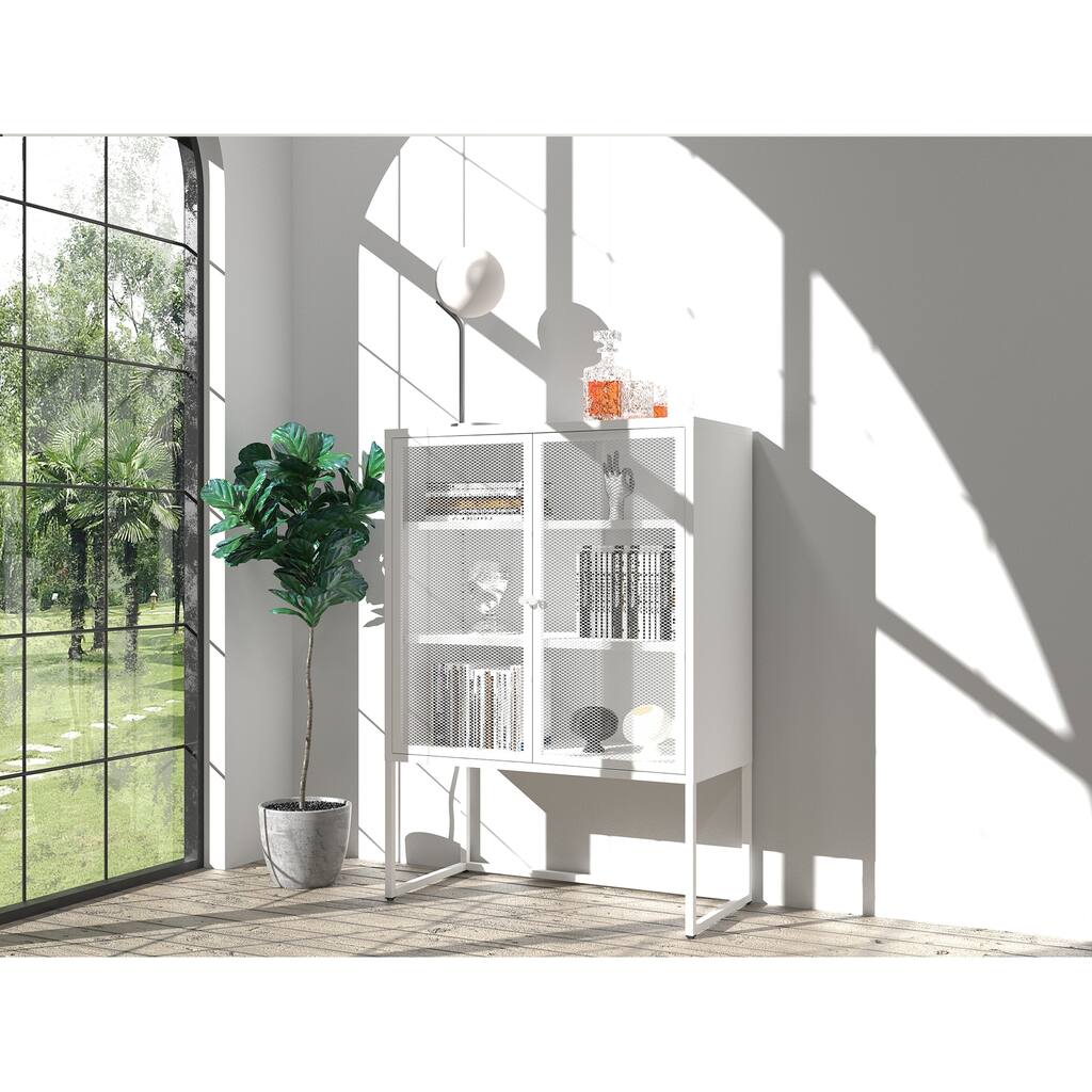 Industrial Metal Kitchen Cabinet with 2 Mesh Doors for Office, Dining Living Room