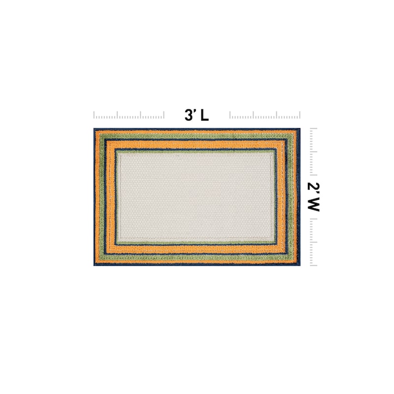 World Rug Gallery Indoor/Outdoor High-Low Textured Area Rug, Coastal Border Easy-Clean Patio Rug