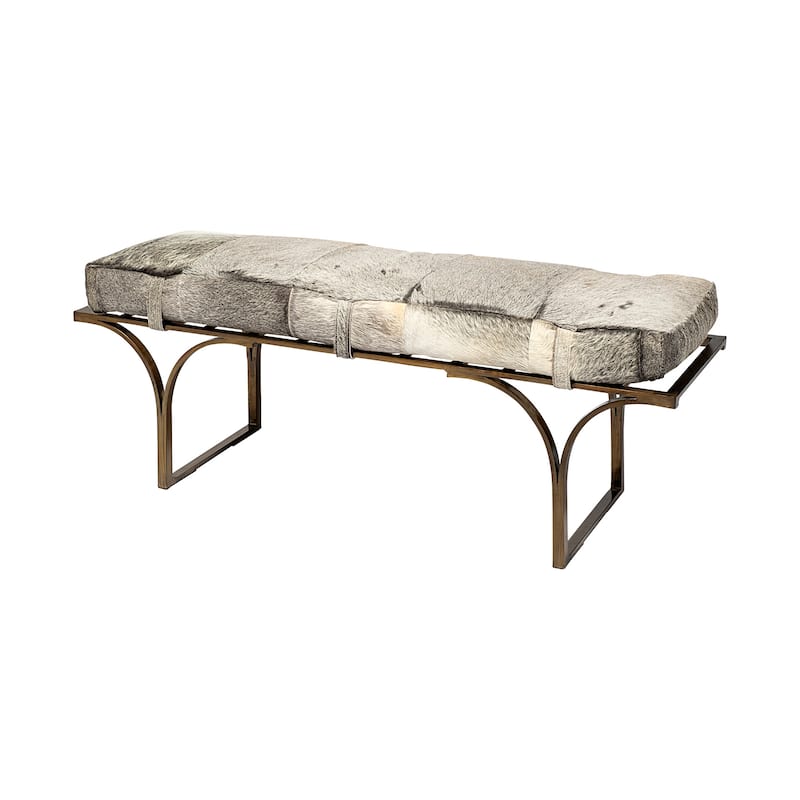 Jessie 55L x 16W Brown Leather Seat W/Black Metal Base Accent Bench - 55.0L x 16.0W x 19.0H - Gray