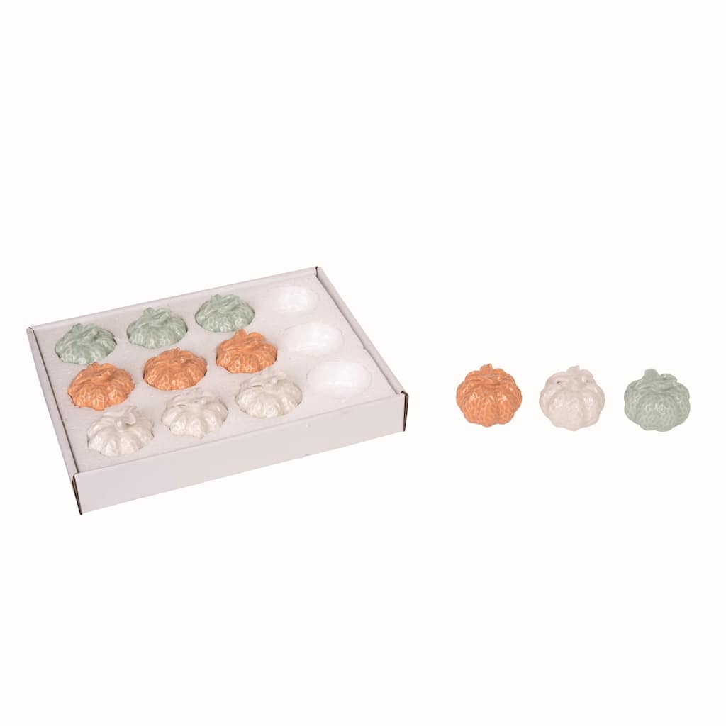Transpac Ceramic 2.24 in. Multicolor Harvest Pumpkins in Display Set of 12