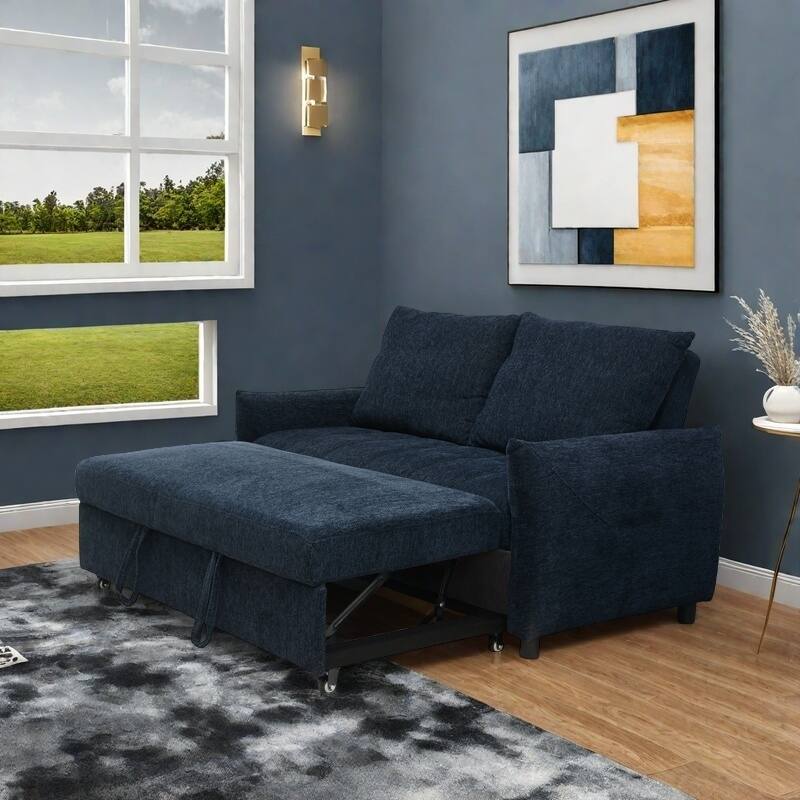 57.48" Big Size Navy Fabric Sofa Bed with Adjustable Backrest