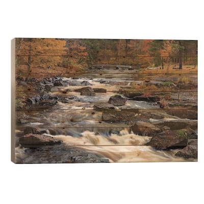 The Middle Branch of the Escanaba River Rapids in autumn, Palmer, Michigan USA Print On Wood by Chuck Haney - Multi-Color