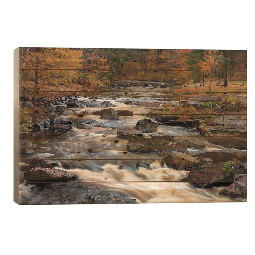 The Middle Branch of the Escanaba River Rapids in autumn, Palmer, Michigan USA Print On Wood by Chuck Haney - Multi-Color