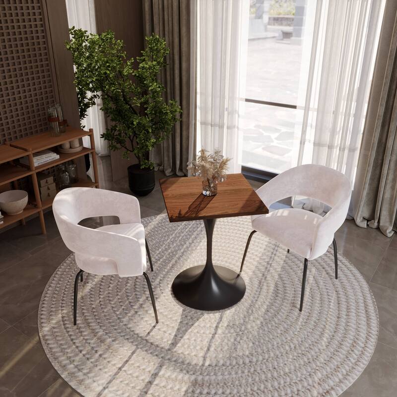 Verve 24 in. Wide Dining Table Square MDF Wood Tabletop in Black Stainless Steel Pedestal Base Accent Kitchen Table