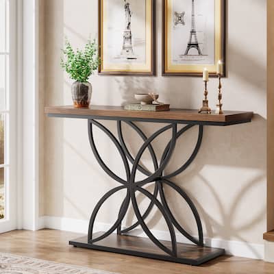 47-Inch Console Table, Industrial Sofa Table with Unique Butterfly Metal Base