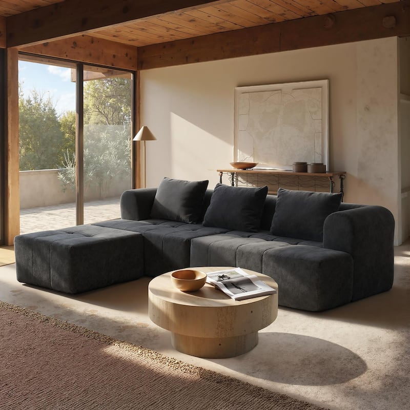 Chenille L Shaped Couch Boneless Couches for living room Tufted Sectional with Ottoman Modern Cloud Sofa