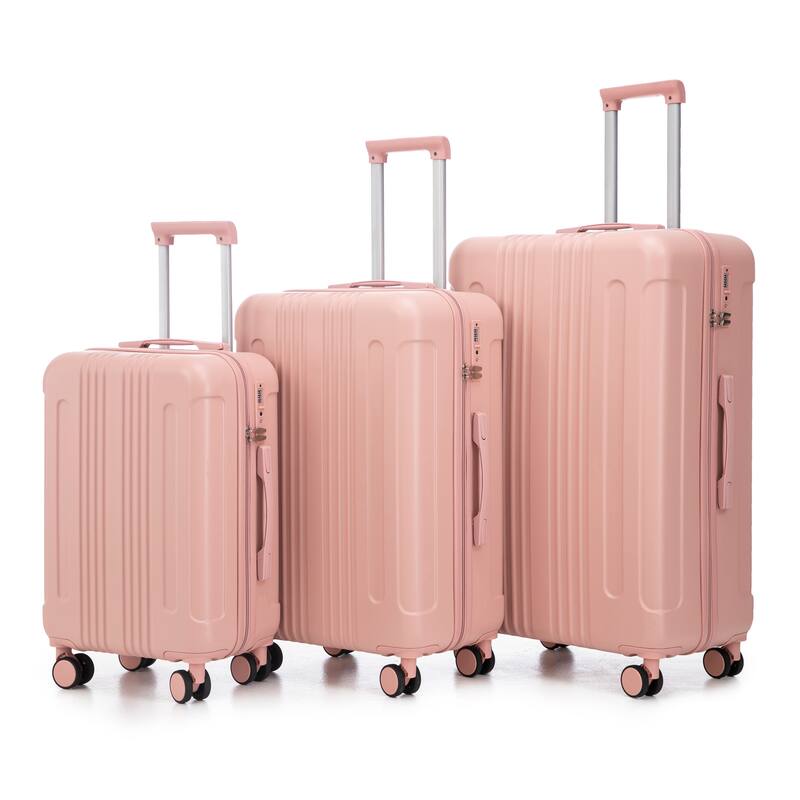 3 PCS in ABS Spinner Wheel Luggage, Carry on Suitcase, TSA Combination Lock - Pink