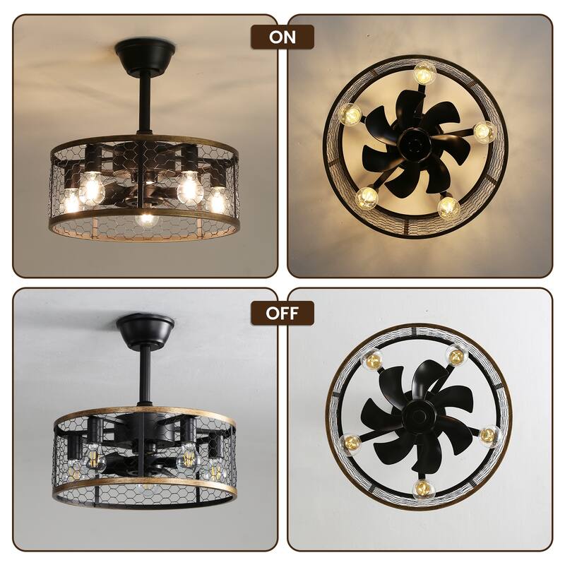 20 Inch Farmhouse Ceiling Fan Light Flush Mount Caged Lights Kit With Remote Control