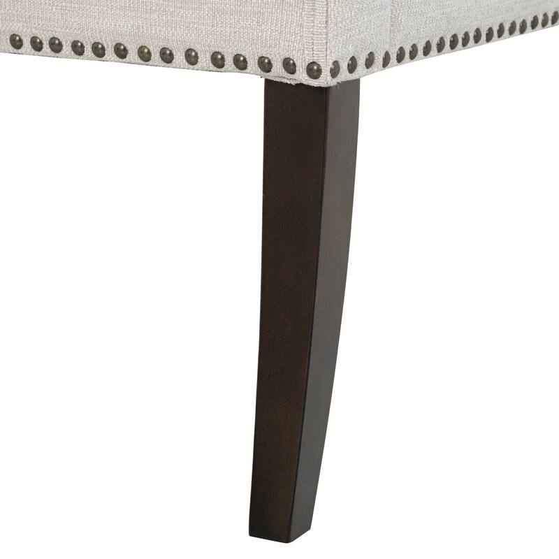 Roomfitters 49.5" Upholstered Accent Bench, Flared Arms and Morocco Wood Legs with Nailhead Trim, Cream
