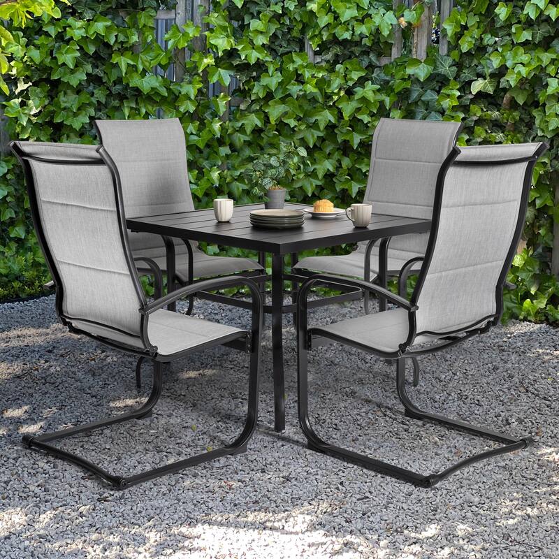 Outdoor 5-Piece Dining Set, Premium Textilene Chairs and Square Iron Table