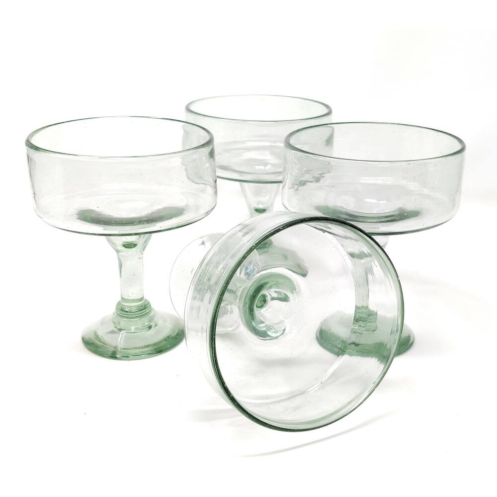 Mexican Hand Blown Glass – Set of 4 Natural Clear Hand Blown Margarita Glasses (16 oz)