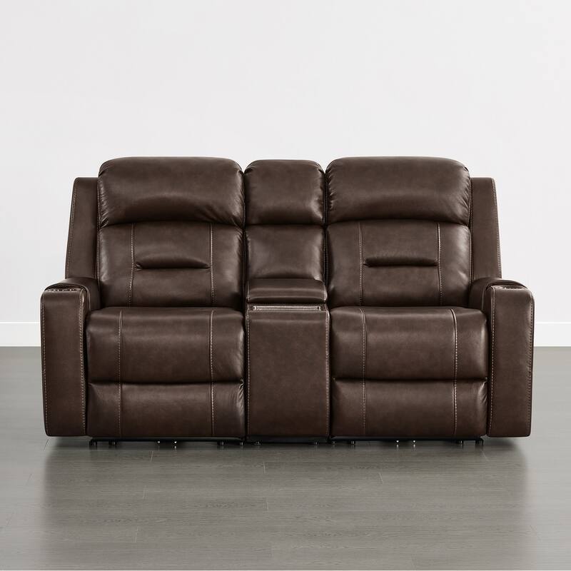 Spruce & Spring Genuine Leather Power Reclining Sofa with Wireless Charging