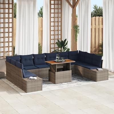 vidaXL 11 Garden Sofa Set with Cushions Black/Grey Poly Rattan - 135.4 x 89.4 x 27.2