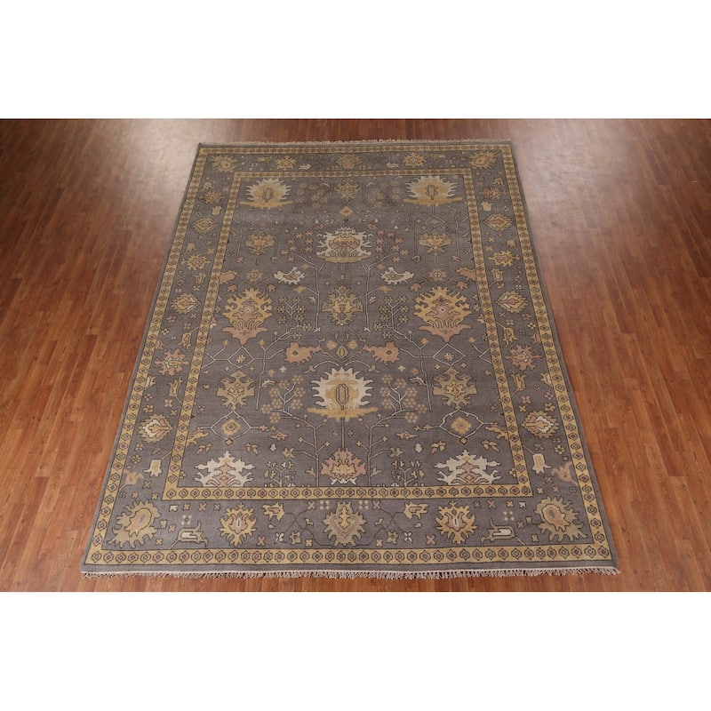 All-Over Grey Oushak Indian Area Rug Handmade Wool Carpet - 9'0"x 11'9"
